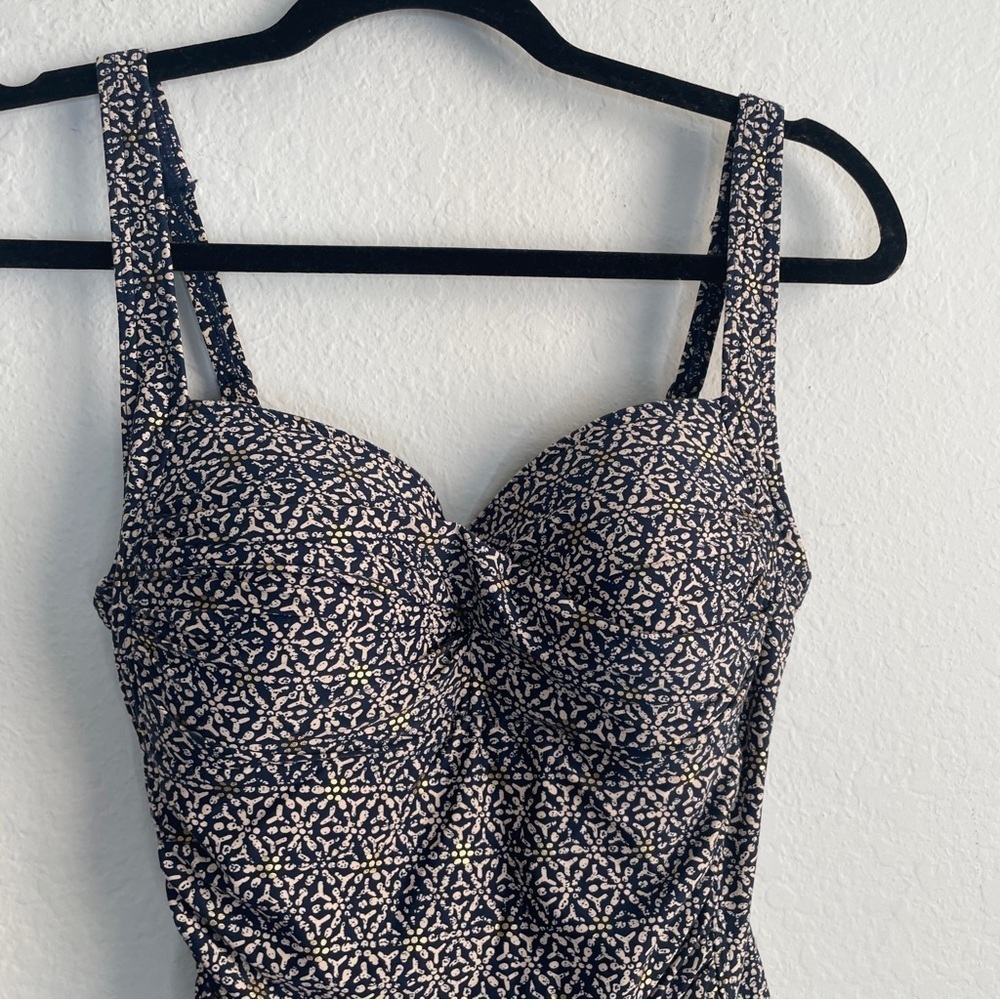 NIPTUCK Nautical Foil Joanne One Piece Swimsuit Size 8 Ruched Navy Blue - Picture 3 of 11